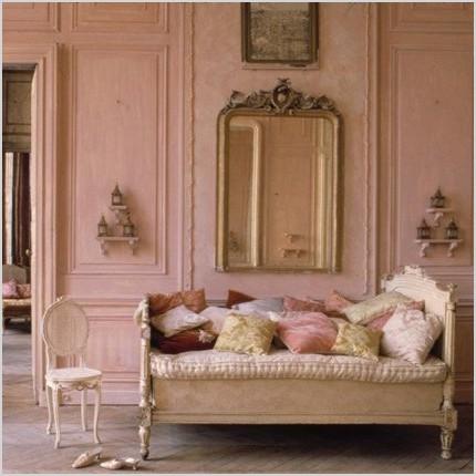 vintage french living space with powder pink walls and xviiieme siecle antique gilded furniture