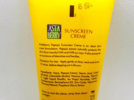 Astaberry Papaya Sunscreen Creme SPF45 Review