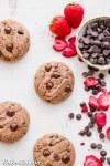 These Flourless Strawberry Chocolate Chip Cookies are thick and super rich, with a fruity strawberry flavor and melty chocolate chips. They're gluten-free, paleo, and vegan, and made with just six ingredients!