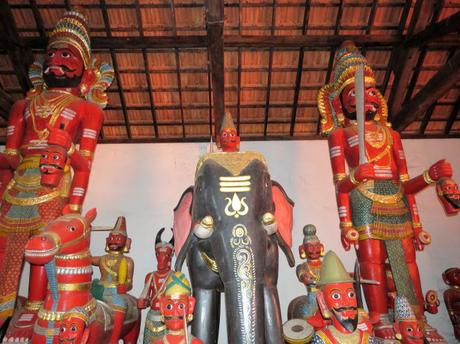 Wooden idols at the Nandikeshwara temple