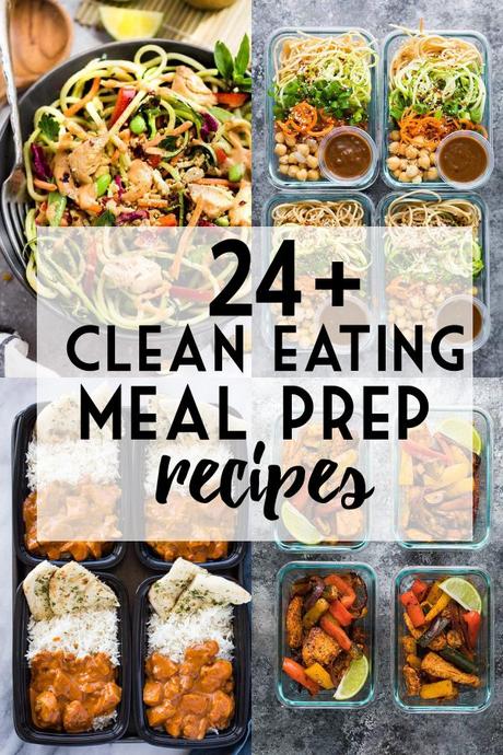 Collage image of 24 Clean Eating Meal Prep Ideas