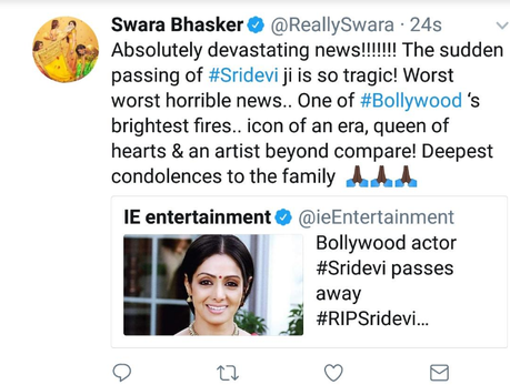 sridevi sudden death, sridevi, bollywood mourn sridevi's death