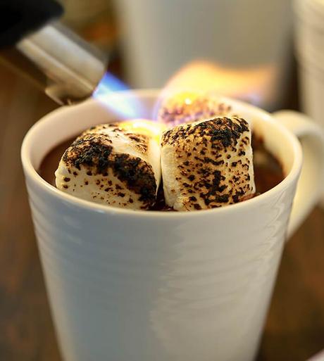 Bourbon Hot Chocolate with Torched Meringues