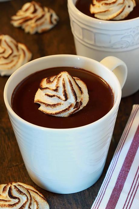 Bourbon Hot Chocolate with Torched Meringues