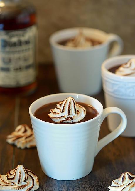 Bourbon Hot Chocolate with Torched Meringues