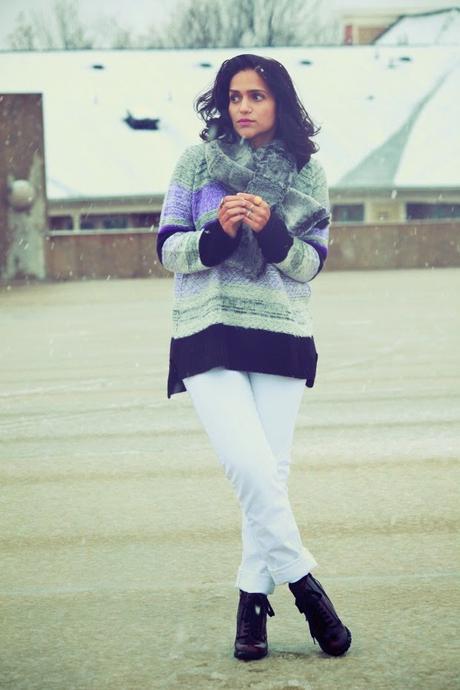 5 Ways To Pull Off Winter Whites Sweater - ASOS Jeans - GAP Boots - Steve Madden Neck Wrap - From Scotland Rings - From Jaipur, India, Tanvii.com