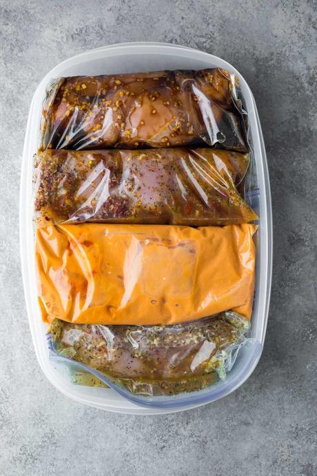 Bags of Instant Pot chicken breast recipes for freezer.