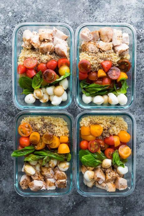 Caprese Chicken Salad Meal Prep Bowls