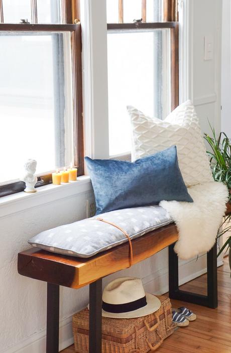 DIY Modern Bench Cushion with Leather Straps