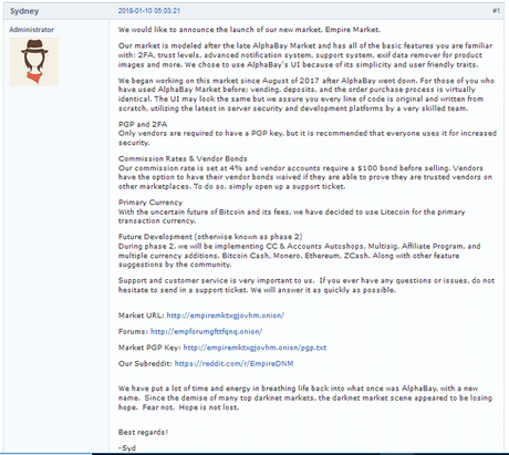 Empire Market: A Clone of AlphaBay Market Launched