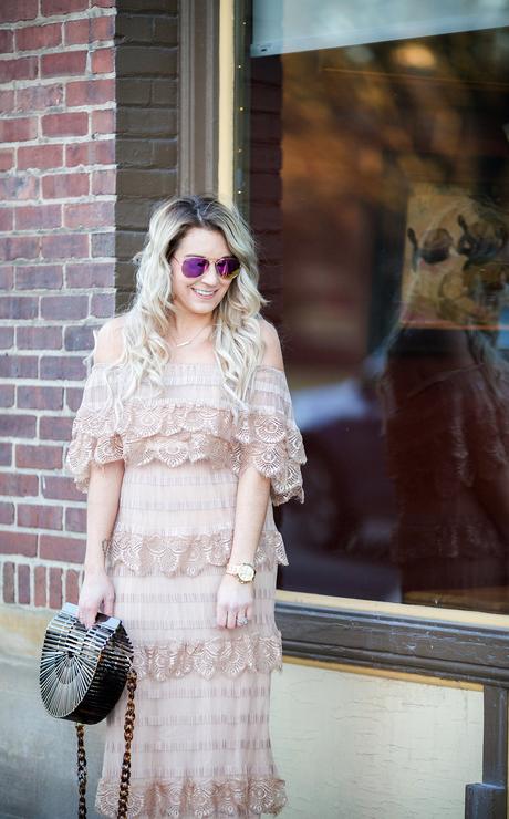 spring dresses: off the shoulder tiered lace dress