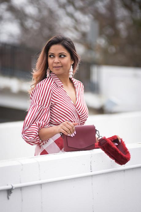 new york and company plaid and stripe dress, print mixing, spring ready, easter red dress, summer style, ootd, myriad musings 