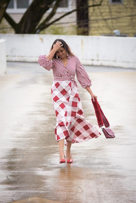 new york and company plaid and stripe dress, print mixing, spring ready, easter red dress, summer style, ootd, myriad musings 