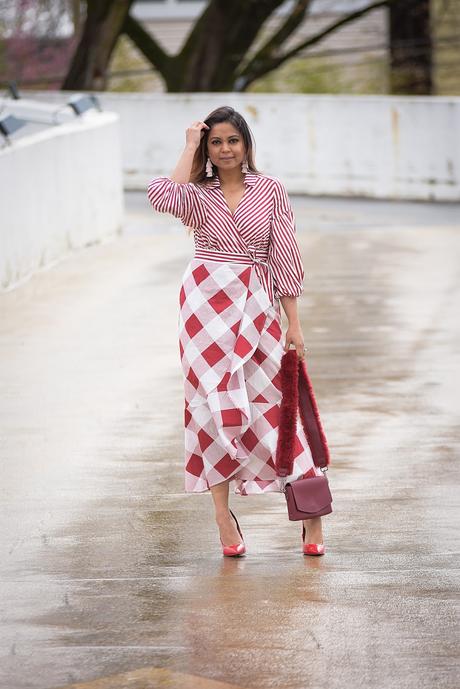 new york and company plaid and stripe dress, print mixing, spring ready, easter red dress, summer style, ootd, myriad musings 