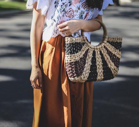 straw tote outfit idea