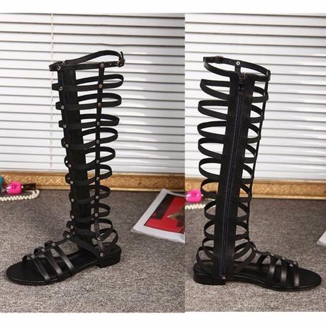 flat knee high gladiator sandals