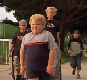 picture of bullies making fun of overweight boy