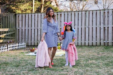 easter egg roll, easter backyard picnic, spring summer picnic, evening backyard party, tablescape for easter, sarah jessica parker gingham gap dress, lifestyle, mommy daughter blogger, myriad musings