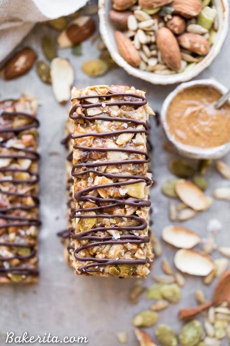 These No Bake Sprouted Nut & Seed Granola Bars are an easy and delicious granola bar that's way cleaner than most of what you can find at the grocery store! Best of all, you can customize them to suit your taste buds. You're going to love these gluten-free, paleo, and vegan granola bars!