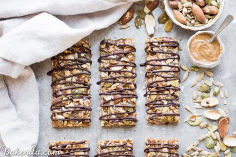 These No Bake Sprouted Nut & Seed Granola Bars are an easy and delicious granola bar that's way cleaner than most of what you can find at the grocery store! Best of all, you can customize them to suit your taste buds. You're going to love these gluten-free, paleo, and vegan granola bars!