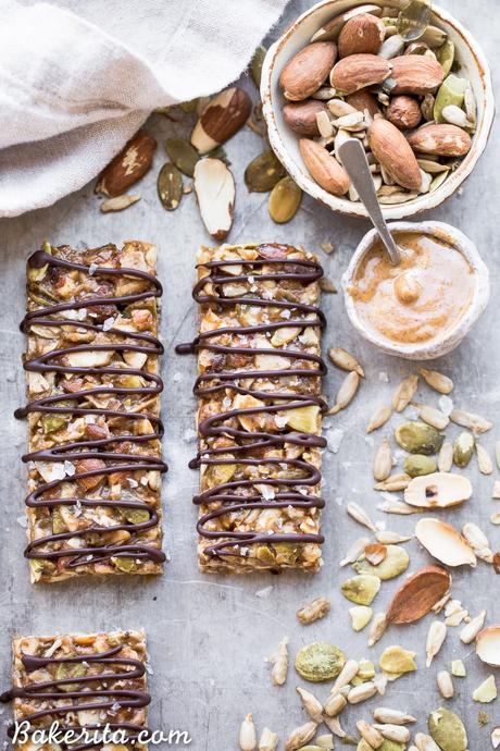 These No Bake Sprouted Nut & Seed Granola Bars are an easy and delicious granola bar that's way cleaner than most of what you can find at the grocery store! Best of all, you can customize them to suit your taste buds. You're going to love these gluten-free, paleo, and vegan granola bars!