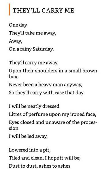 They'll carry me. Poem by Nevender Joel B. Ntwatwa