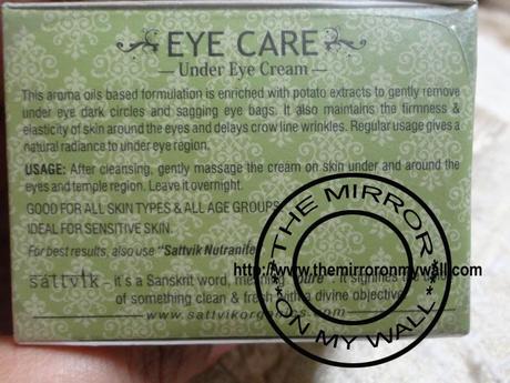Sattvik  Eye Care Under Eye Cream Review