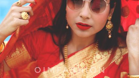 Red saree, Indian fashion Blogger, Banarasi saree, Ethnic bloggers, ethnic fashion, traditional fashion, How to wear a saree, How to wear red