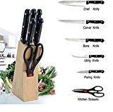 Sunam'S 7-Piece Pcs Best Kitchen Knife Set With Wooden Block Stand Chef'S Carver Boning Utility Pairing Knives And Scissors
