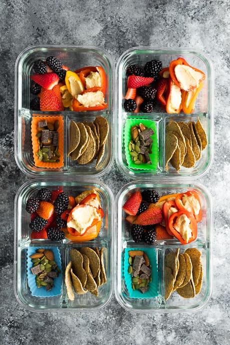 No Cook Vegan Bento Snack Box in glass meal prep containers
