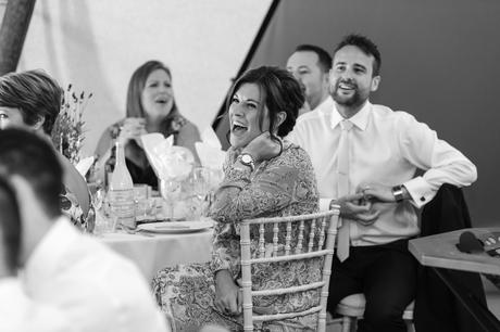 Bell Hall Wedding Photography speeches inside the tipi guest smiling