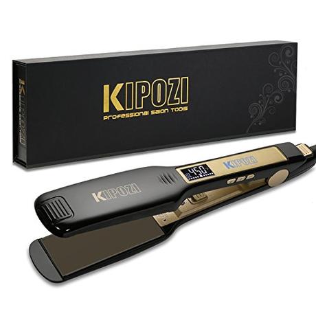 KIPOZI Professional Titanium Flat Iron Hair Straightener with Digital LCD Display ,Dual Voltage,Instant Heat Up,1.75 inch wide black
