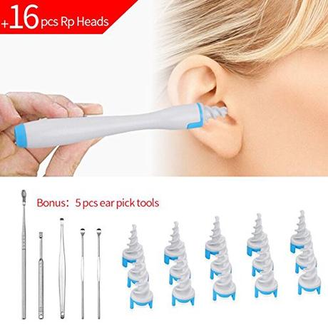 Ear Wax Cleaner, (Upgraded )16 Disposable Silicone Replacement Heads, Ear Pick Spiral Improves the Effect of Ear Wax Removal Drop + Bonus 5pcs Ear pick tool