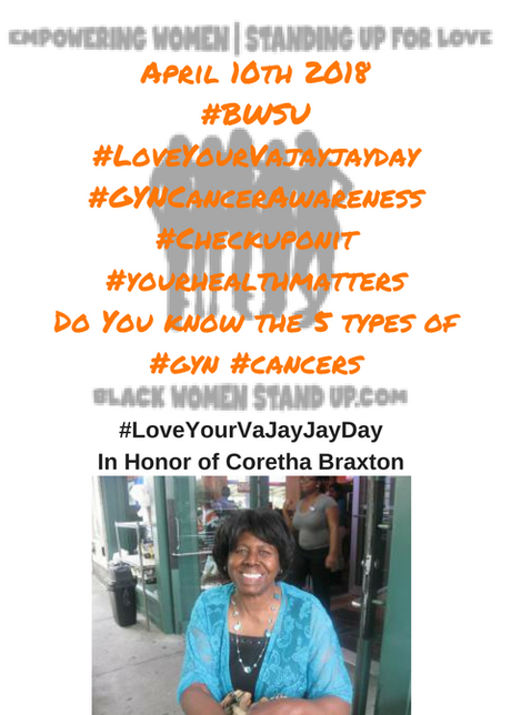 April 10th 2018 BlackWomenStandUp.com’s #LoveYourVaJayJayDay #GYNCancer Awareness