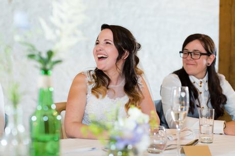 Brides laughing during speeches