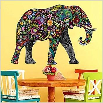 elephant wall decals full color indian elephant colorful floral patterns mandala flowers wall vinyl decal stickers bedroom nursery