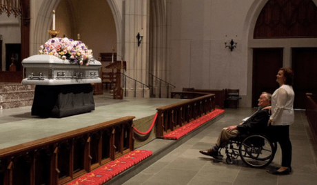 George H.W. Bush At Barbara Bush Side As He Greeted Mourners