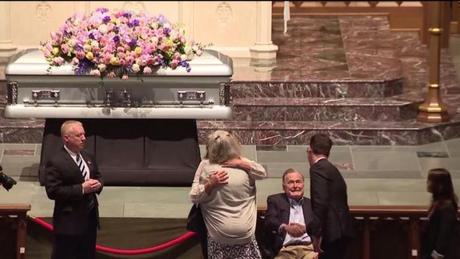 George H.W. Bush At Barbara Bush Side As He Greeted Mourners