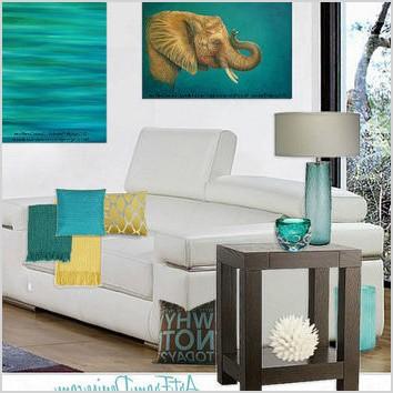 teal decor turquoise and orange yellow and teal elephant wall art artwork painting teal and brown boys room decor elephant nursery 24x30