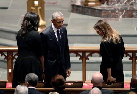 Melania Trump, Barack & Michelle Obama Attend Barbara Bush Funeral