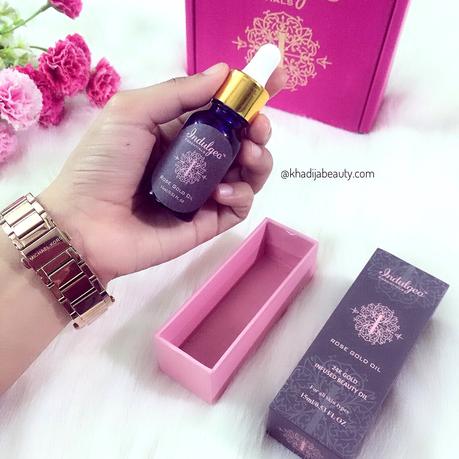 Indulgeo essemtials rose gold oil Review, khadija beauty