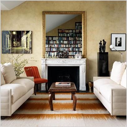 modern living room with orange rug