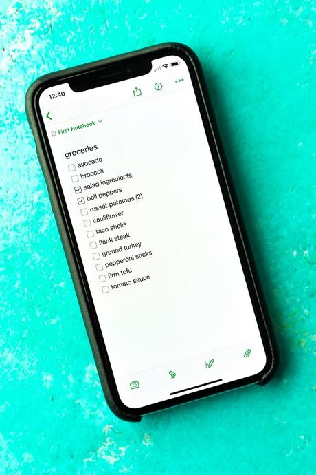 grocery list written up on iphone