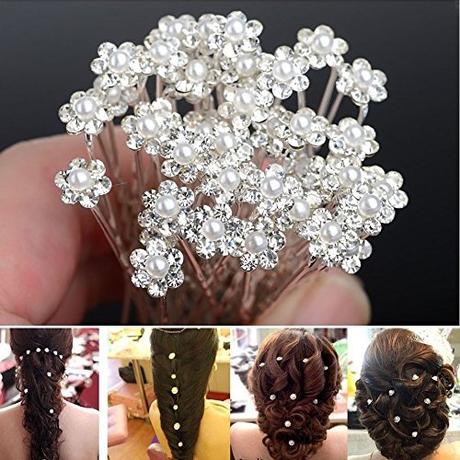 Pearl Flower Clear Crystal Rhinestone Hair Pins For women 