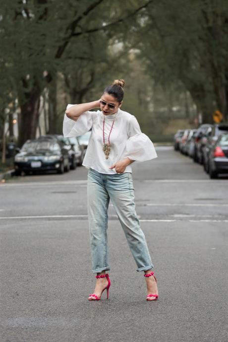 how to be that kickass mom, mom life, target white organza top, sam edelman addison heels, valentino bag, street style, casual look, dcblogger, myriad musings 