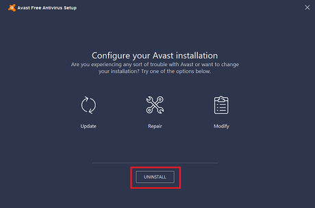 How to Uninstall Avast Antivirus from Windows 10 avast free antivirus window uninstall button