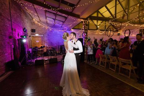 Yorkshire Wedding Photographers first dance under purple lights