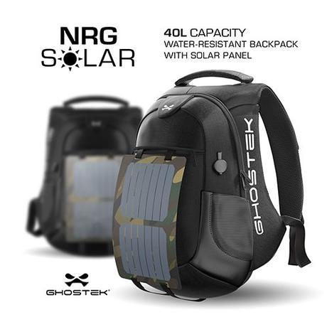Ghostek NRGsolar Series 40L Eco Computer Laptop Messenger Backpack Book Bag + 16,000mAh Power Bank with 5 USB Ports | Water Resistant | 8.8-Watt Solar Panel | Laptops Up To 15.6