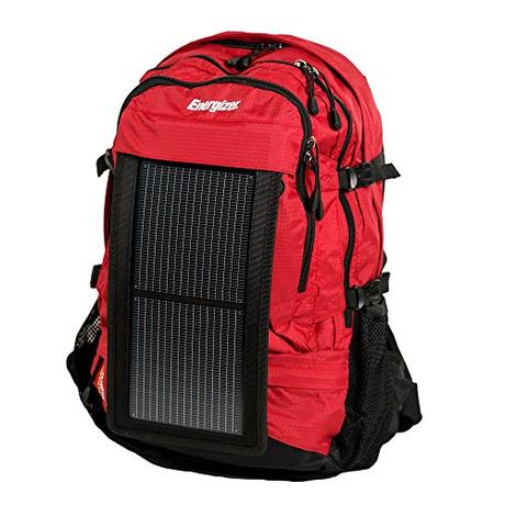 PowerKeep ENERGIZER Wanderer, 30L Solar Backpack w/10000mAh BATTERY, rugged and flexible SOLAR PANEL, powerbank, hydration ready (Red)