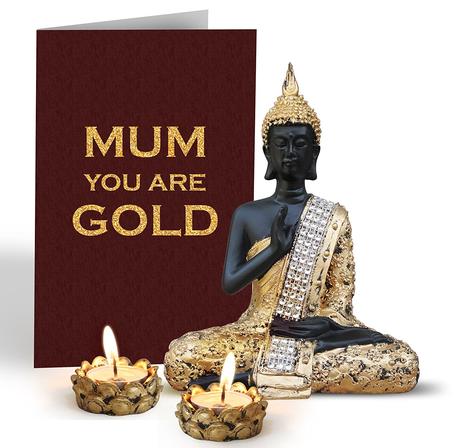 Mothers day special gifts for mom Sitting Buddha Statue With Tea Light Candle Holders 